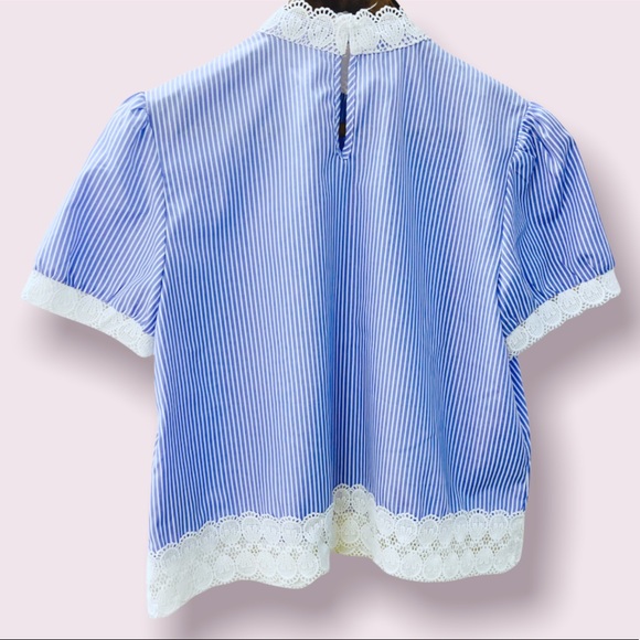 Forever 21 - Blue & White Striped Crochet Lace Top - Picture 2 of 7